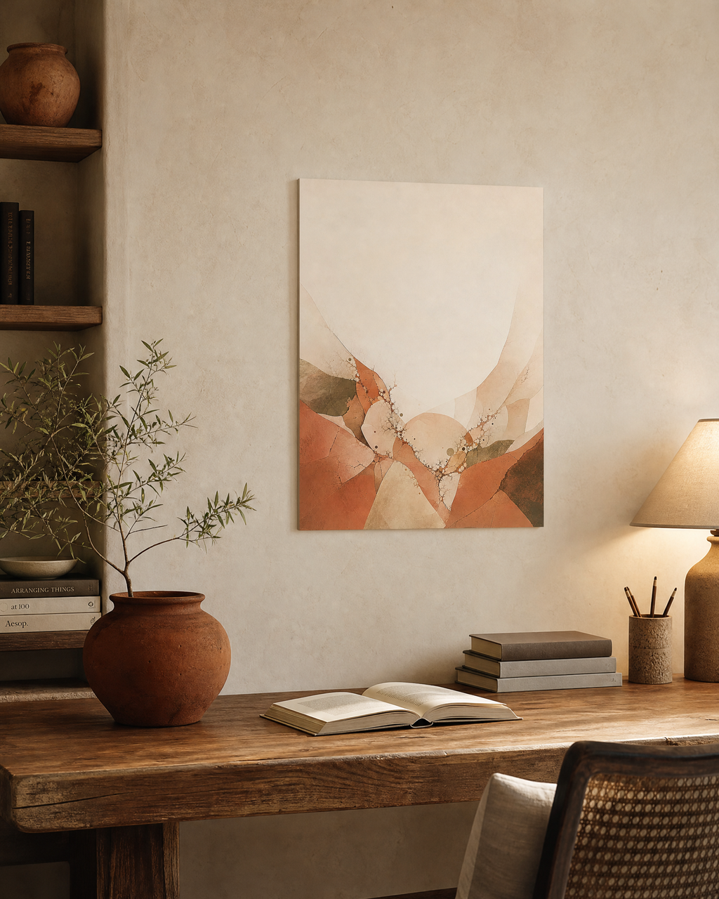 Hearth Lattice Veil — Terracotta Blush Canvas