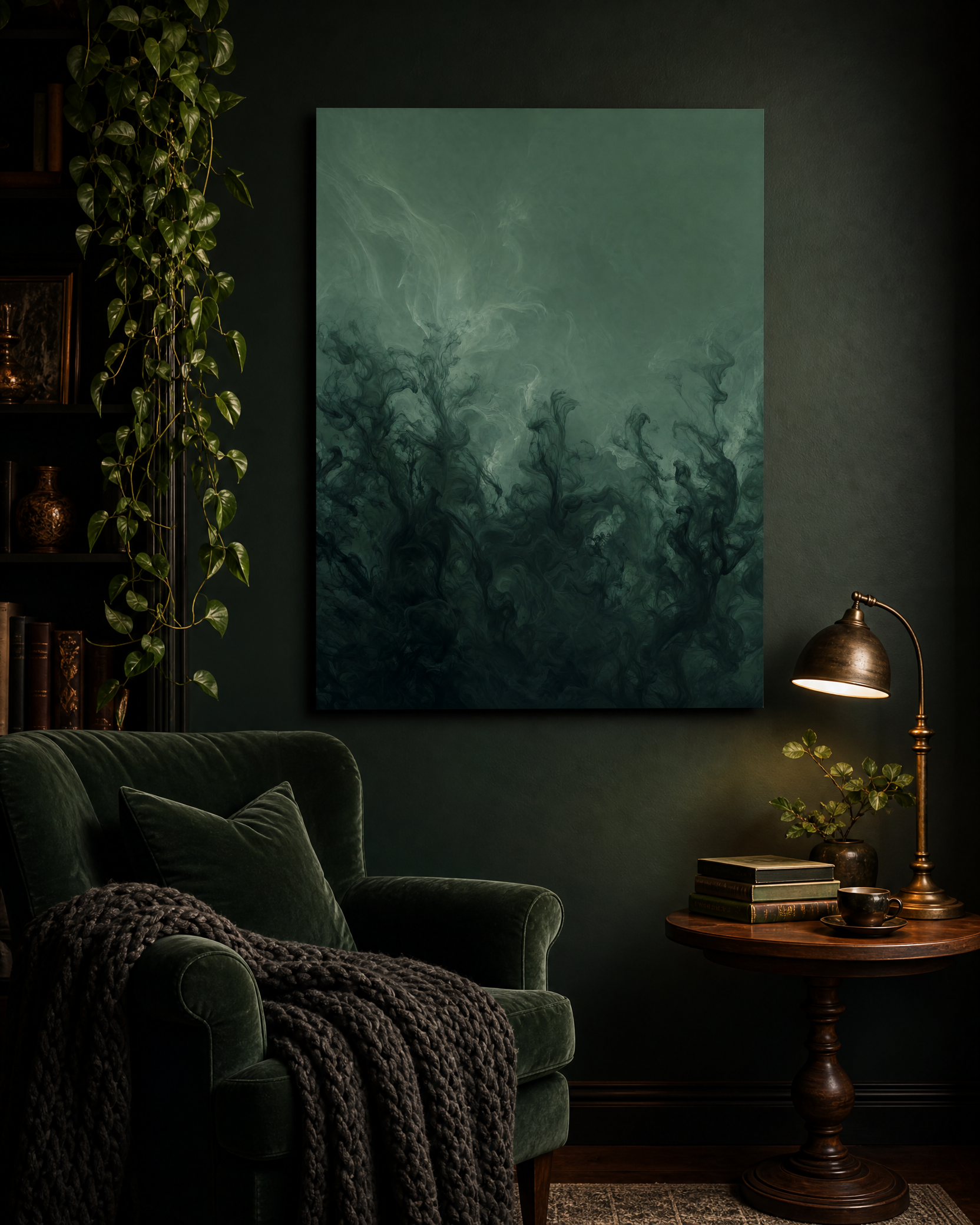 Turbulent Ink Diffusion — Jade Mist Canvas