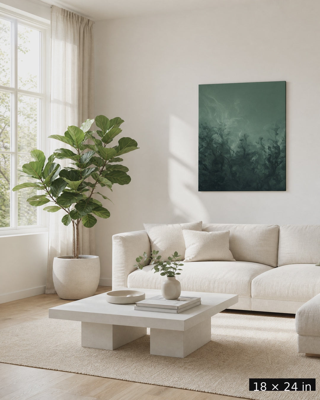Turbulent Ink Diffusion — Jade Mist Canvas