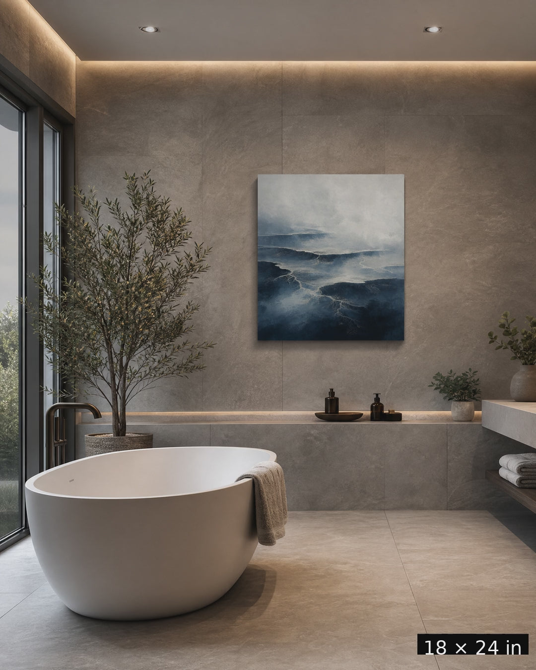 Slate Horizon Terraced Estuary — Blue Japandi Canvas
